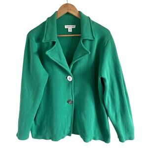 Coldwater Creek Knit Blazer Jacket Anchor Button Green Career Coastal Classic
